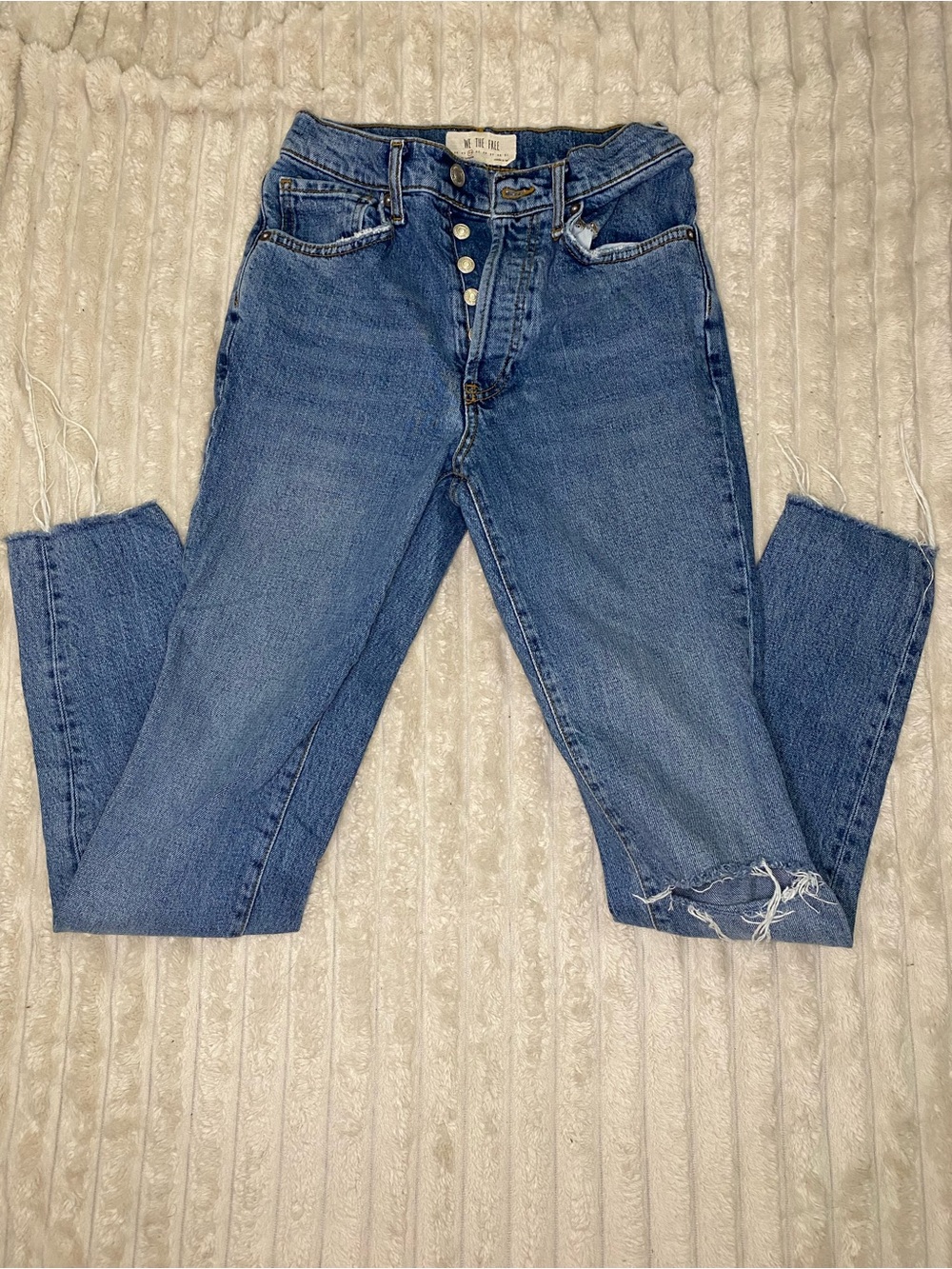 We The Free Skinny Denim Jeans Blue Button-Fly High-waist Distressed Size 26 EUC